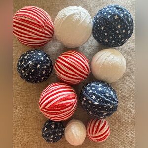 11 Fabric Decorator Styrofoam Balls, Patriotic Red, White & Blue Americana Decor